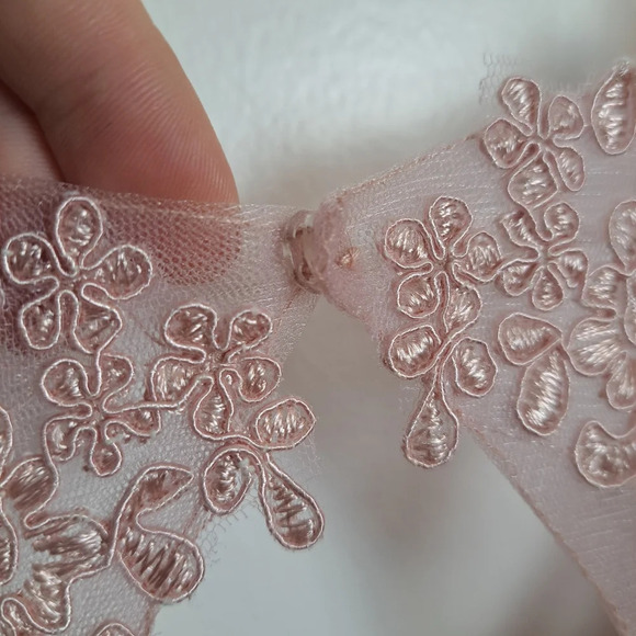 Pink Mesh Embroidered Ruffle Layered Chiffon Short Sleeve Prom Formal Dress Sz 6 - Picture 4 of 7